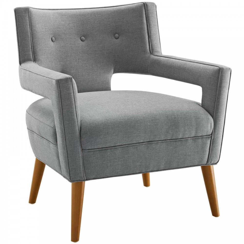Sheer Upholstered Fabric Armchair, Light Gray
