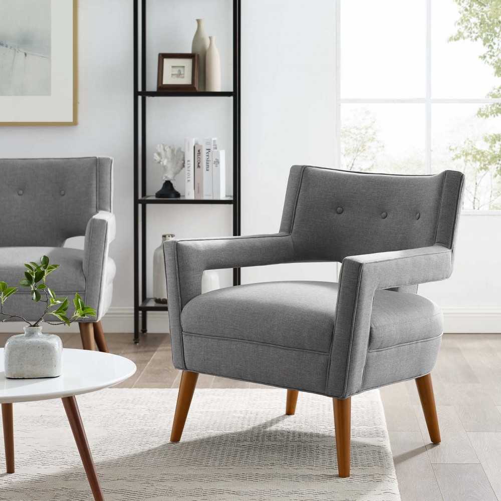 Sheer Upholstered Fabric Armchair, Light Gray