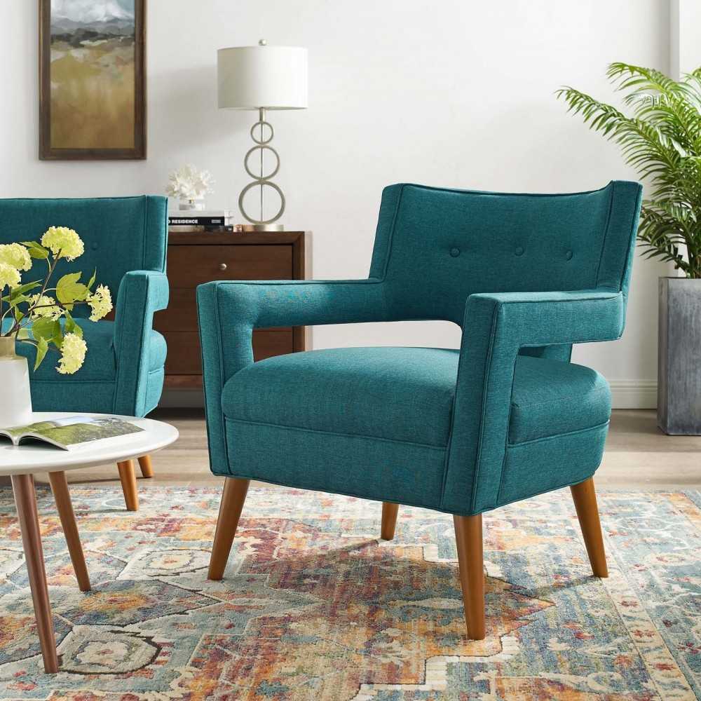 Sheer Upholstered Fabric Armchair, Teal