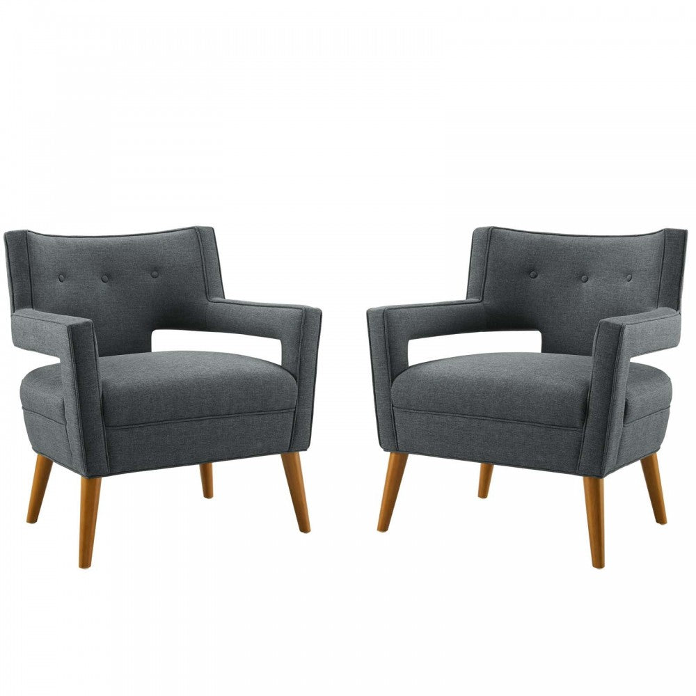 Sheer Upholstered Fabric Armchair Set of 2, Gray