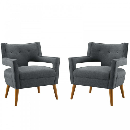 Sheer Upholstered Fabric Armchair Set of 2, Gray