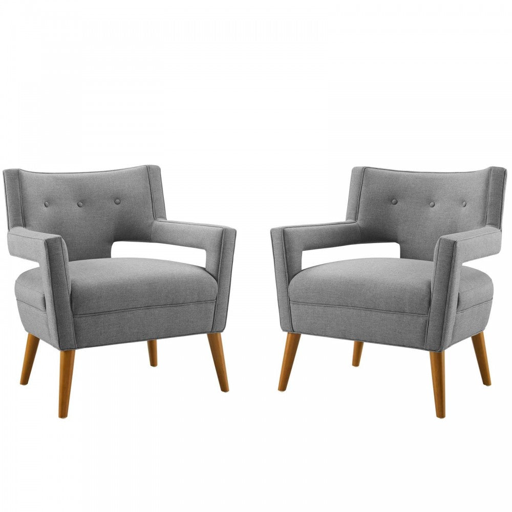 Sheer Upholstered Fabric Armchair Set of 2, Light Gray
