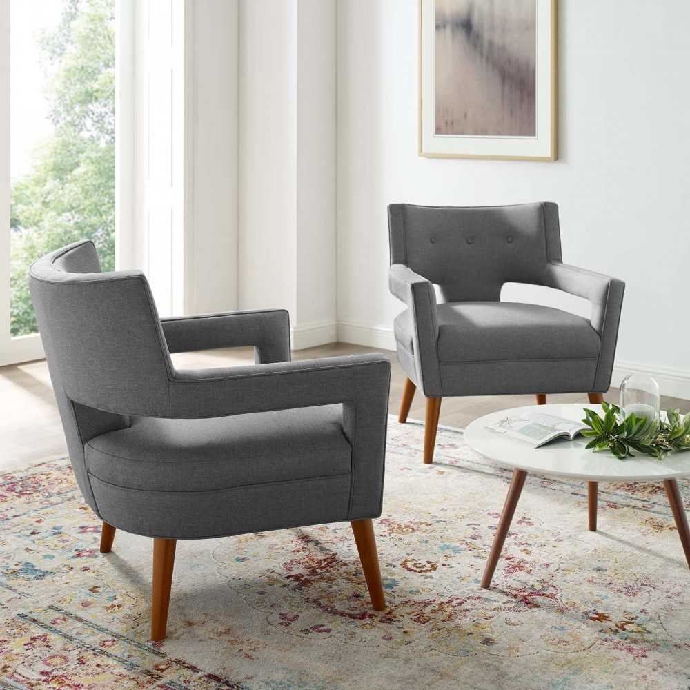 Sheer Upholstered Fabric Armchair Set of 2, Light Gray