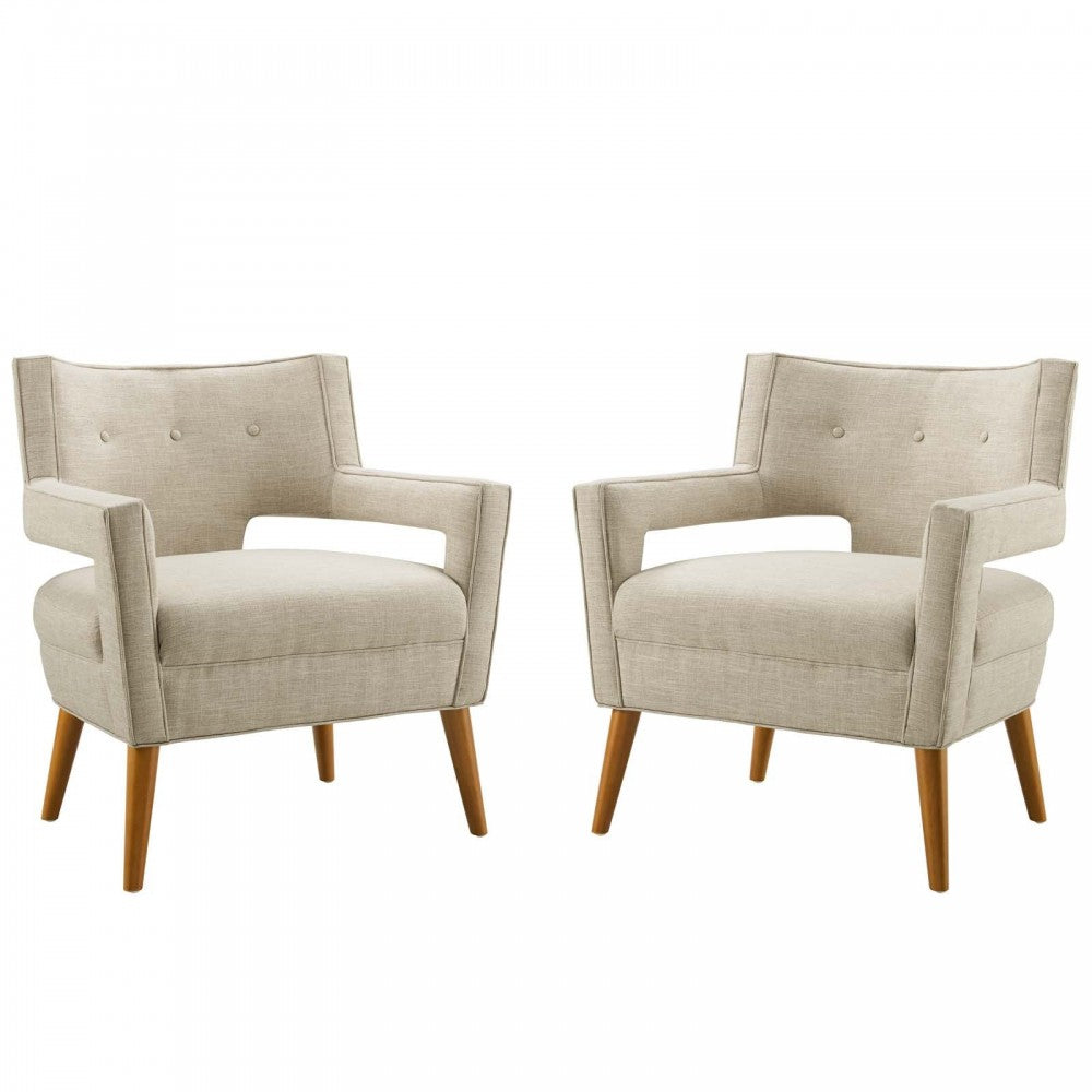 Sheer Upholstered Fabric Armchair Set of 2, Sand