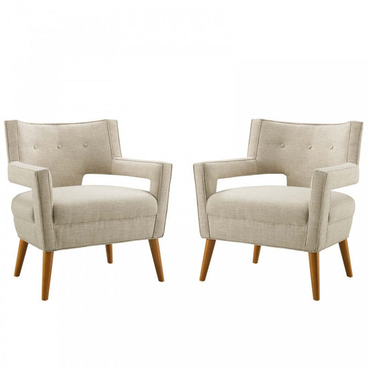 Sheer Upholstered Fabric Armchair Set of 2, Sand