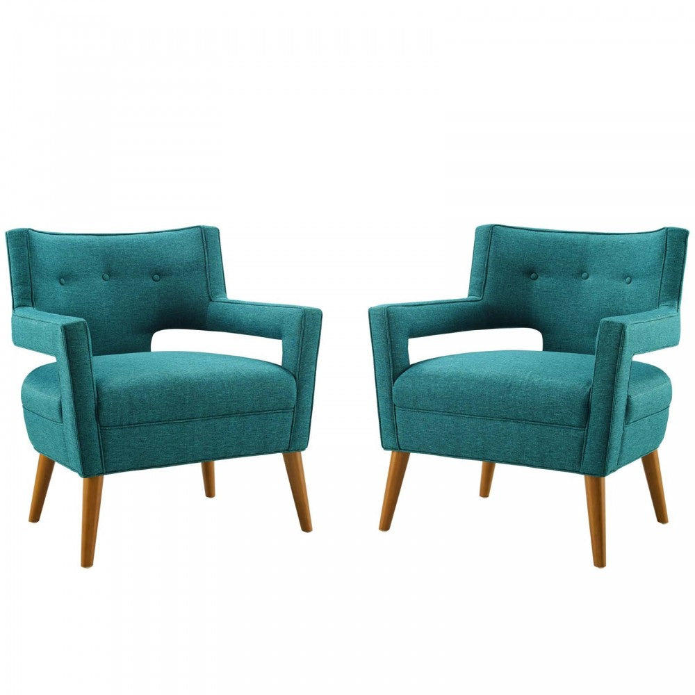 Sheer Upholstered Fabric Armchair Set of 2, Teal