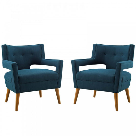 Sheer Upholstered Fabric Armchair Set of 2, Azure