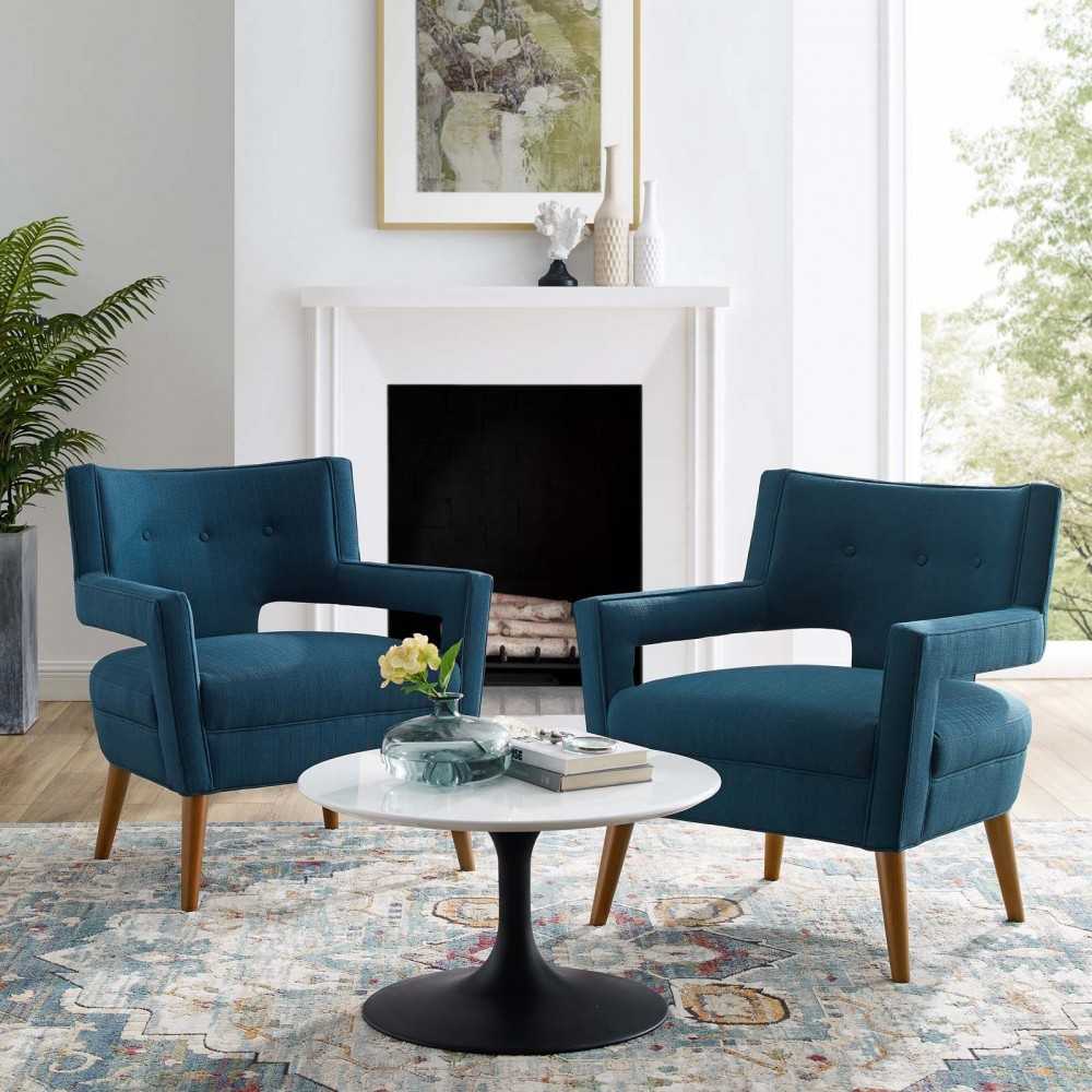 Sheer Upholstered Fabric Armchair Set of 2, Azure
