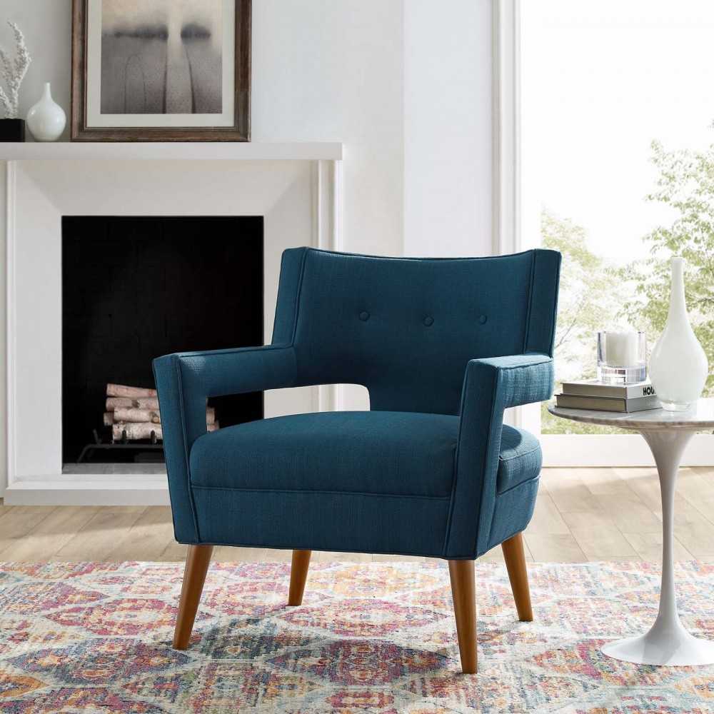 Sheer Upholstered Fabric Armchair, Azure
