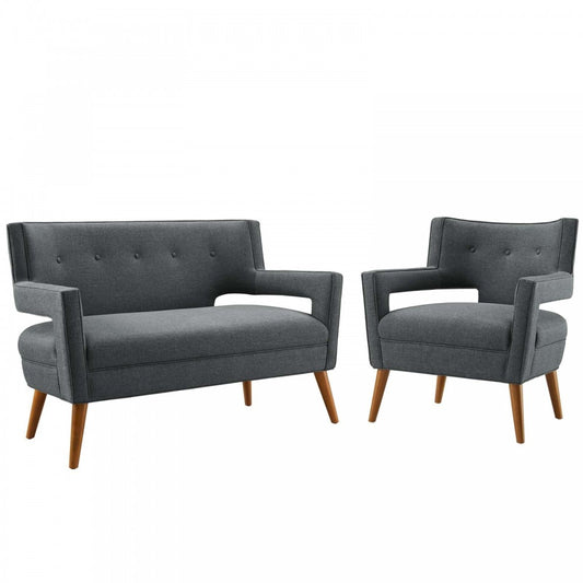 Sheer Upholstered Fabric Loveseat and Armchair Set, Gray