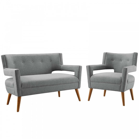 Sheer Upholstered Fabric Loveseat and Armchair Set, Light Gray