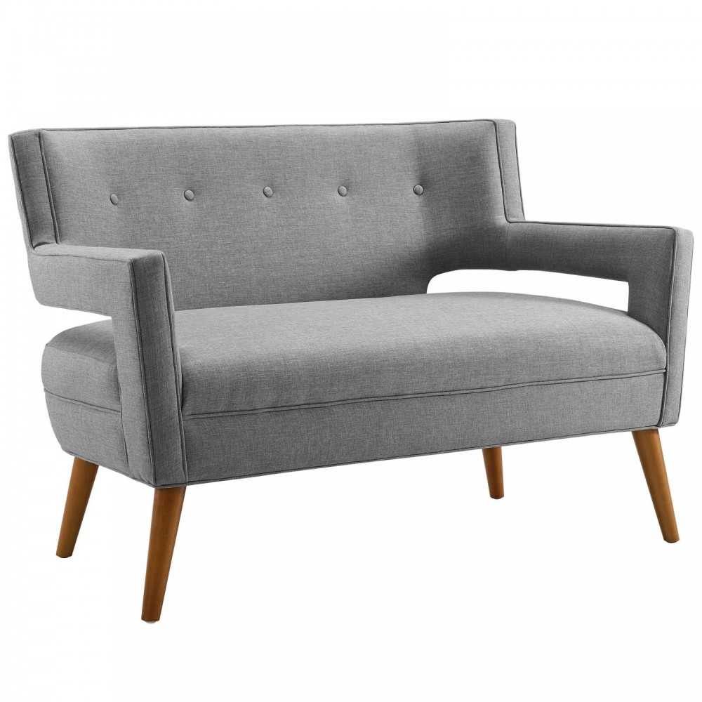 Sheer Upholstered Fabric Loveseat and Armchair Set, Light Gray