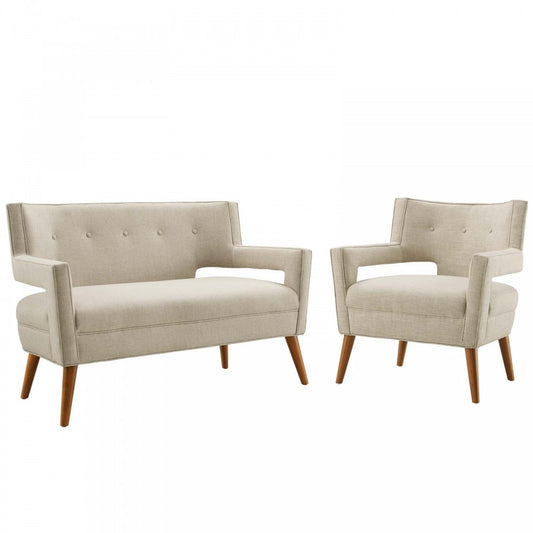 Sheer Upholstered Fabric Loveseat and Armchair Set, Sand