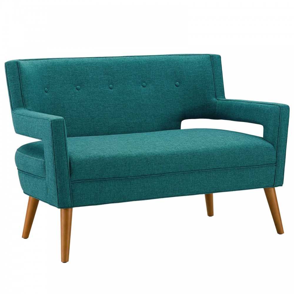 Sheer Upholstered Fabric Loveseat and Armchair Set, Teal
