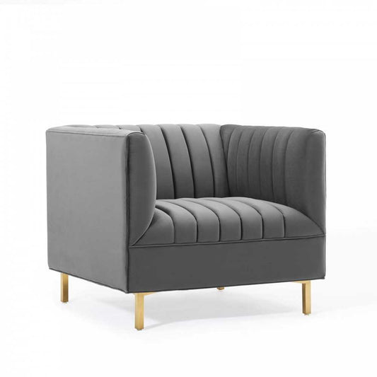 Shift Channel Tufted Performance Velvet Armchair, Gray
