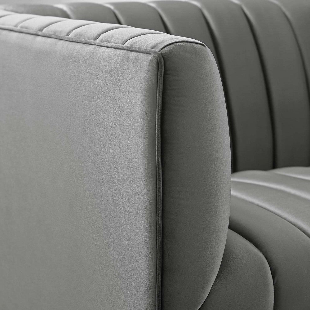 Shift Channel Tufted Performance Velvet Armchair, Gray