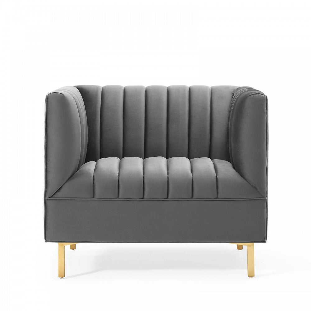 Shift Channel Tufted Performance Velvet Armchair, Gray