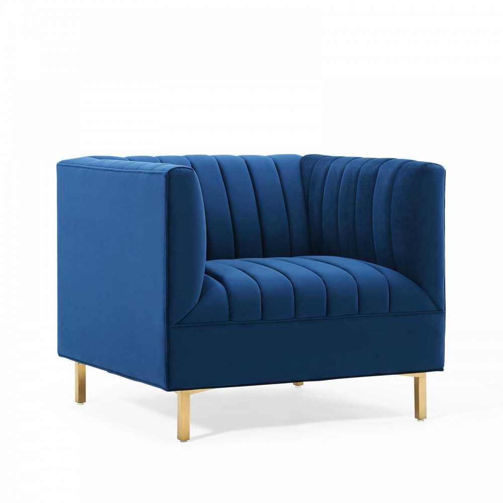 Shift Channel Tufted Performance Velvet Armchair, Navy