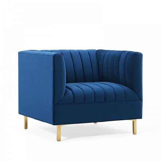 Shift Channel Tufted Performance Velvet Armchair, Navy