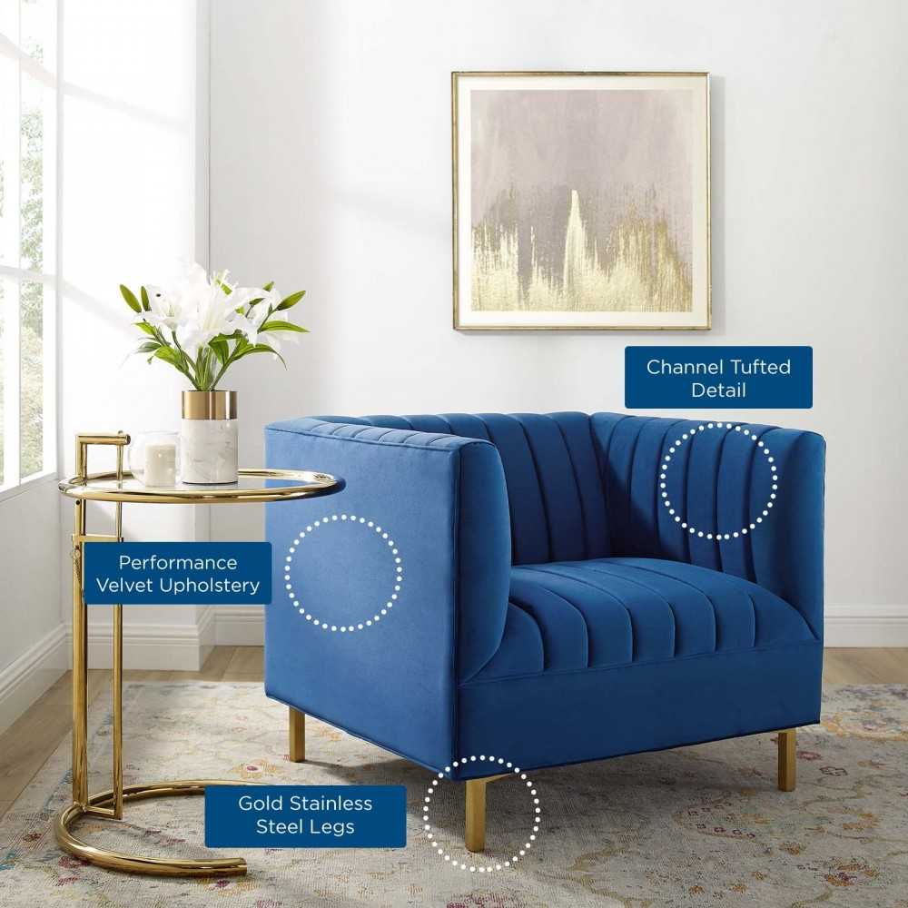 Shift Channel Tufted Performance Velvet Armchair, Navy