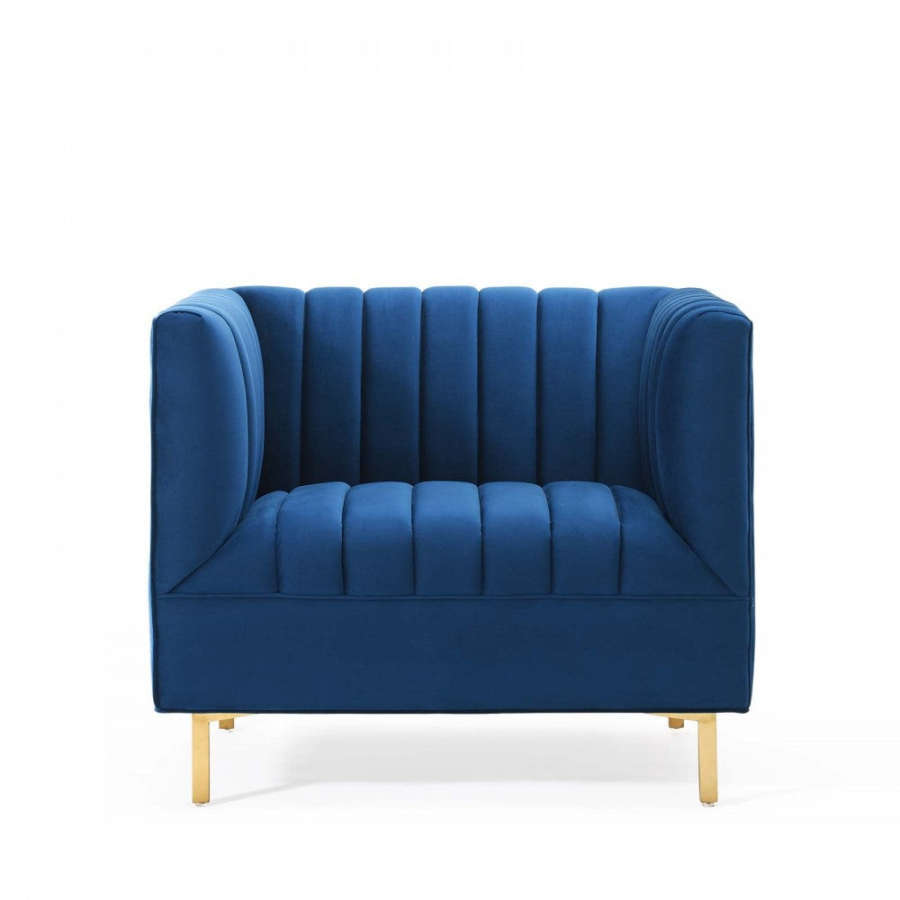 Shift Channel Tufted Performance Velvet Armchair, Navy