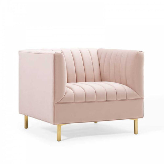 Shift Channel Tufted Performance Velvet Armchair, Pink