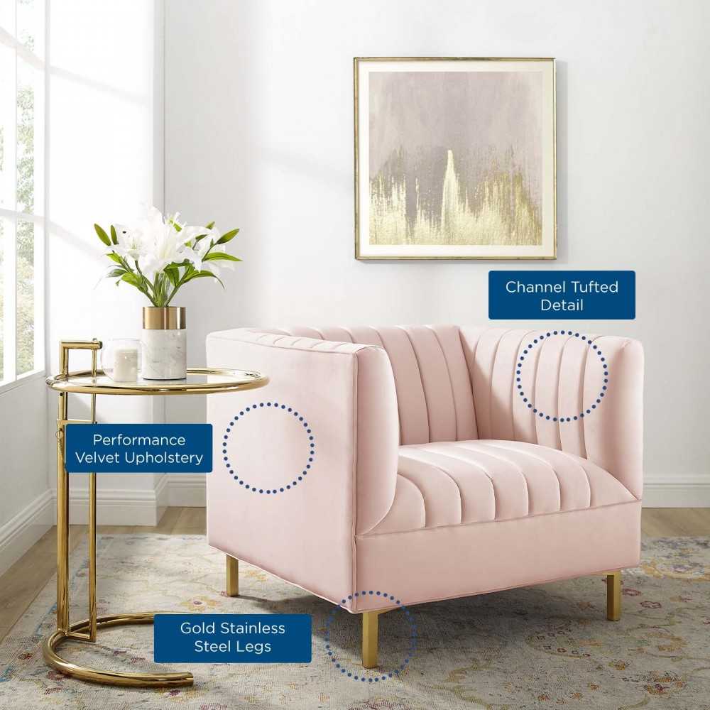 Shift Channel Tufted Performance Velvet Armchair, Pink