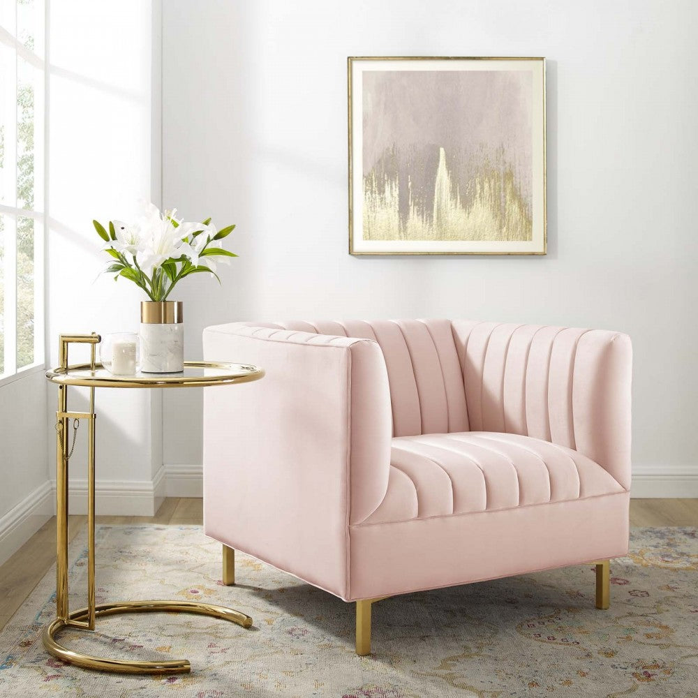 Shift Channel Tufted Performance Velvet Armchair, Pink