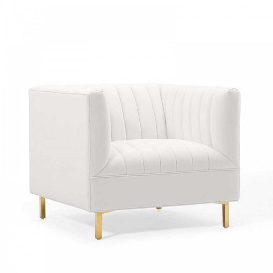 Shift Channel Tufted Performance Velvet Armchair, White