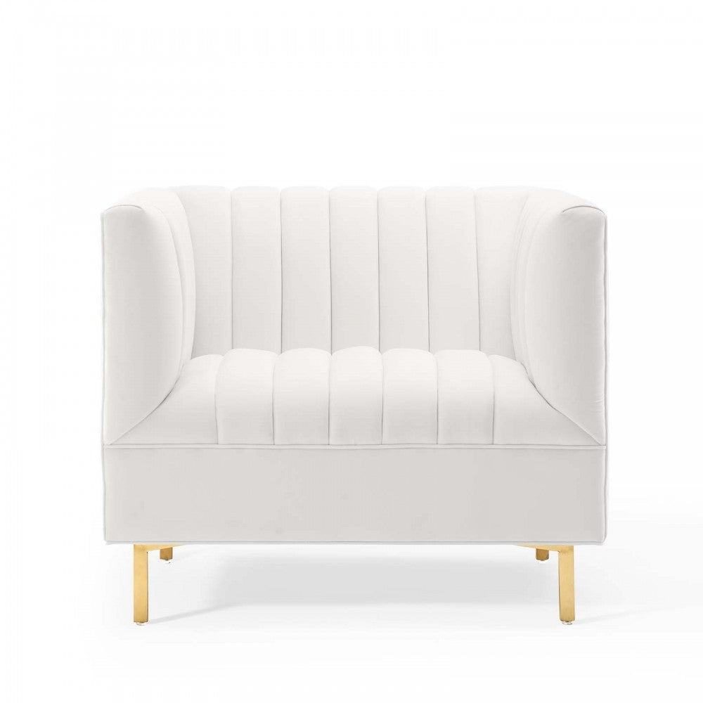 Shift Channel Tufted Performance Velvet Armchair, White