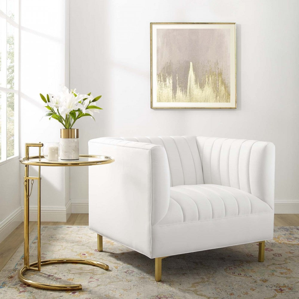 Shift Channel Tufted Performance Velvet Armchair, White