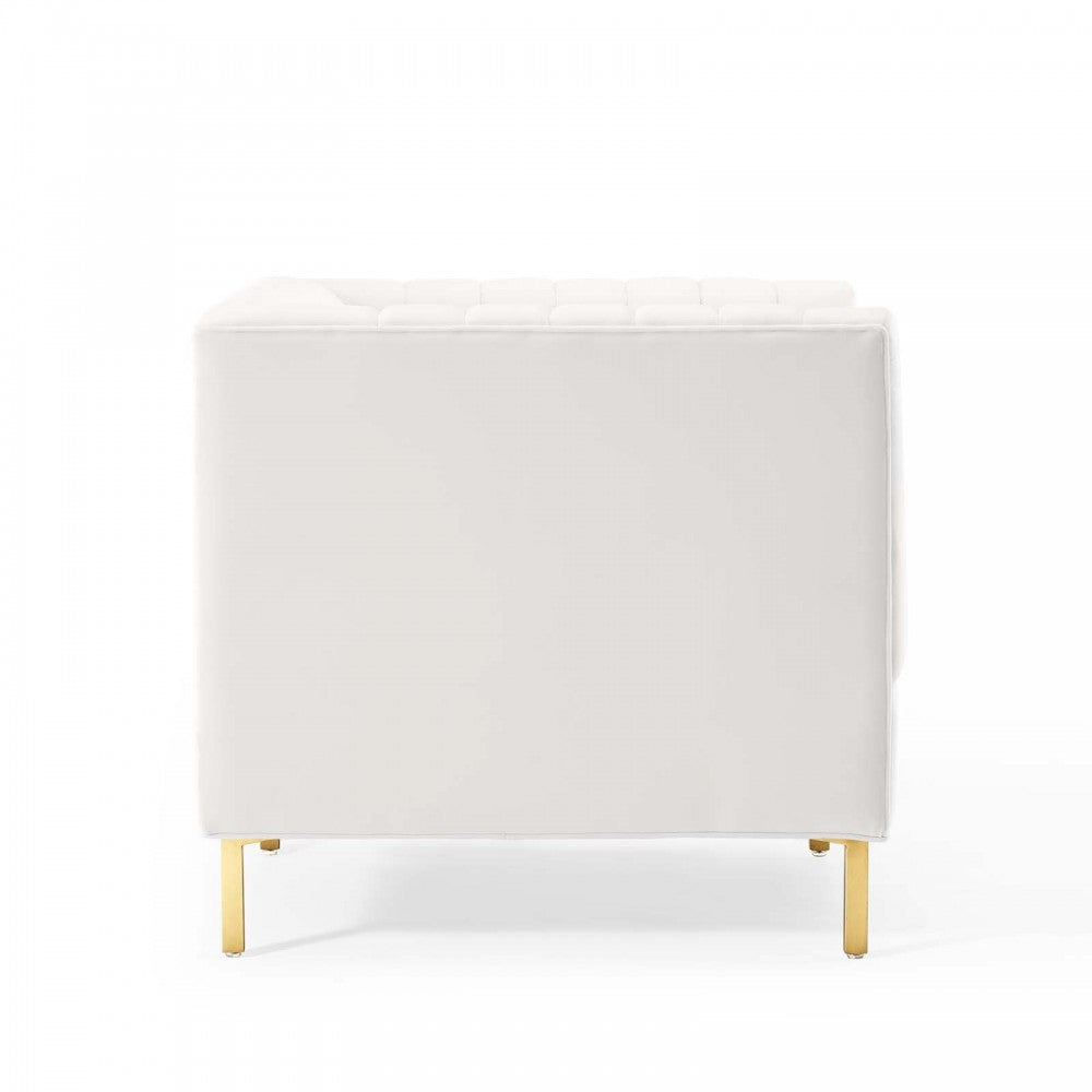Shift Channel Tufted Performance Velvet Armchair, White