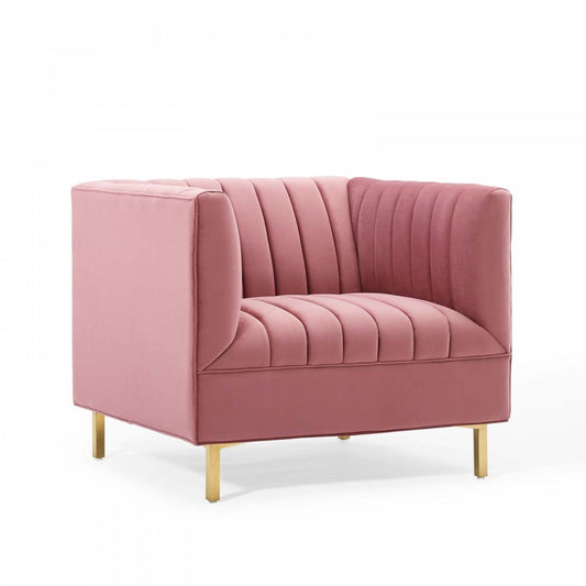 Shift Channel Tufted Performance Velvet Armchair, Dusty Rose