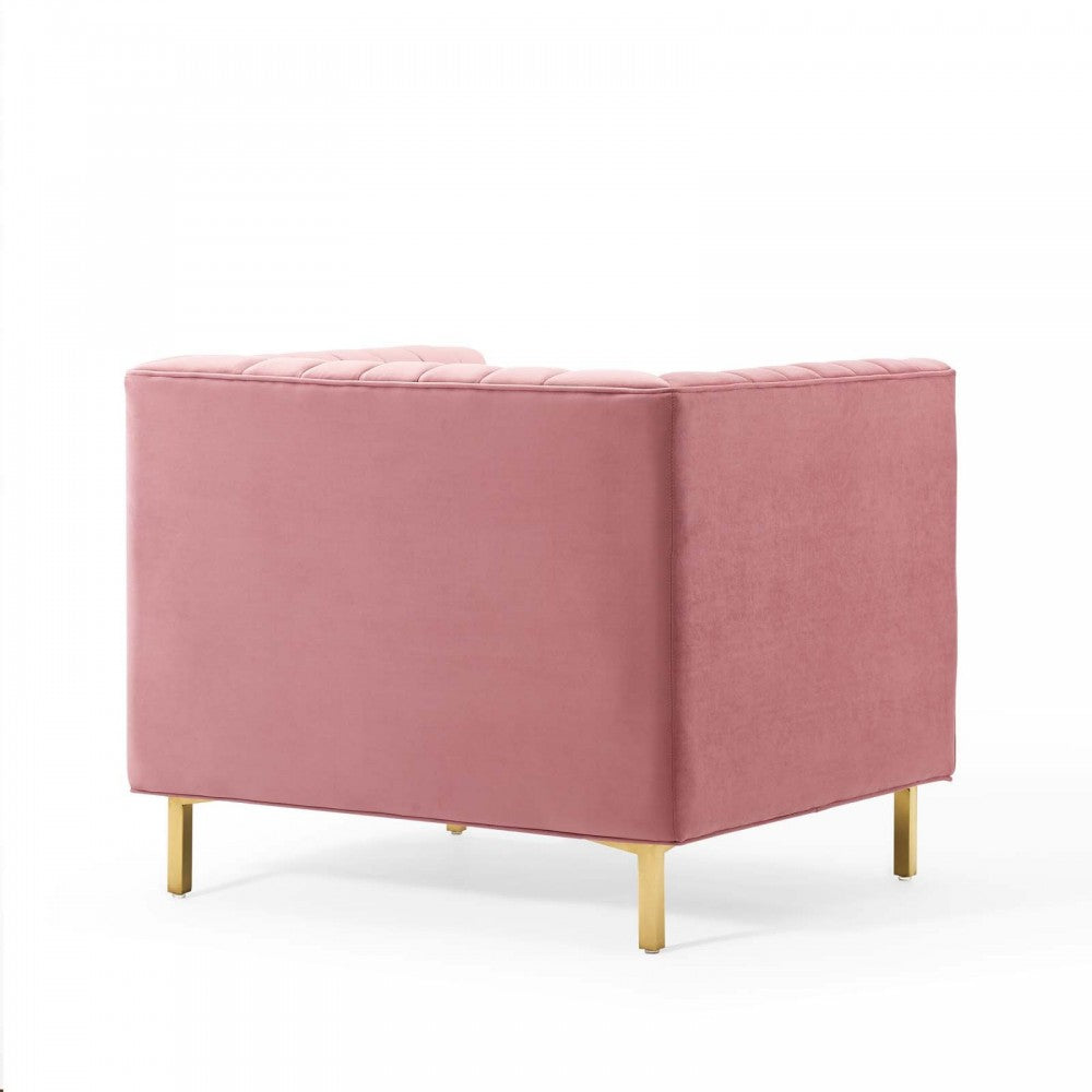 Shift Channel Tufted Performance Velvet Armchair, Dusty Rose