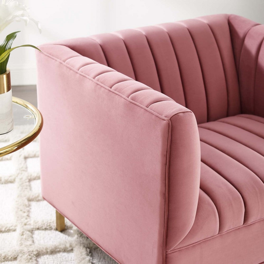 Shift Channel Tufted Performance Velvet Armchair, Dusty Rose