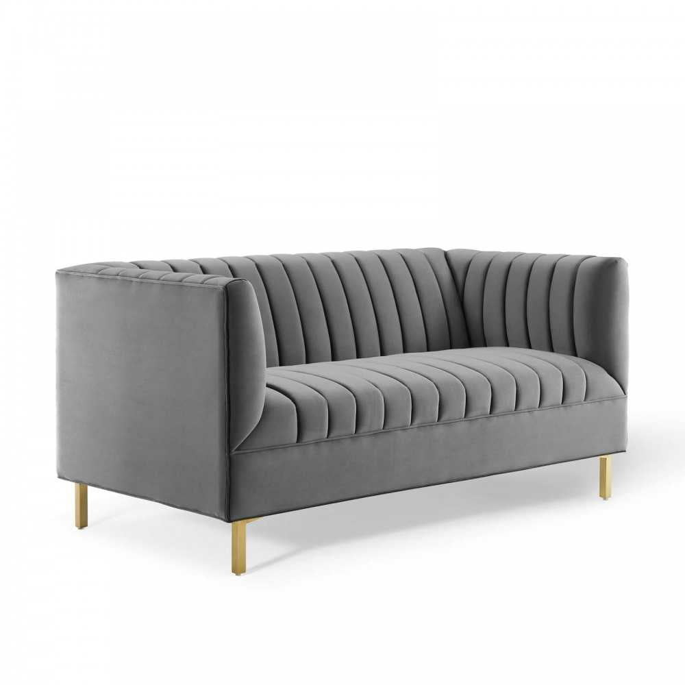 Shift Channel Tufted Performance Velvet Loveseat, Gray