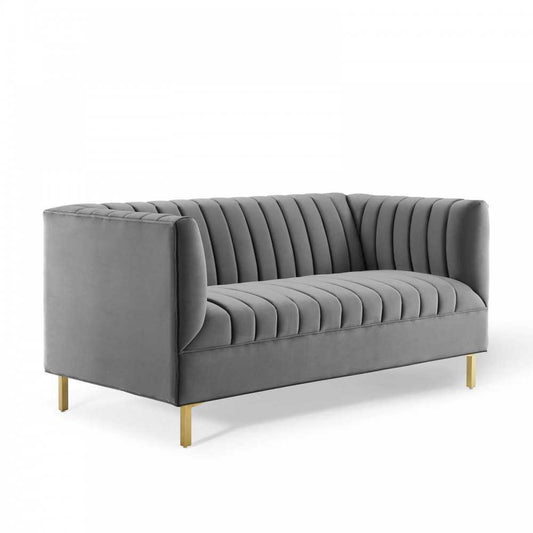 Shift Channel Tufted Performance Velvet Loveseat, Gray