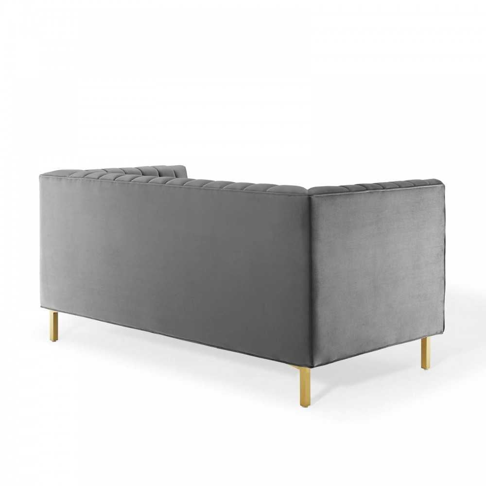 Shift Channel Tufted Performance Velvet Loveseat, Gray