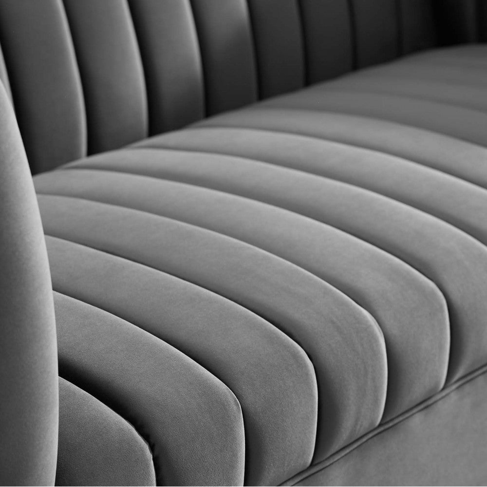 Shift Channel Tufted Performance Velvet Loveseat, Gray