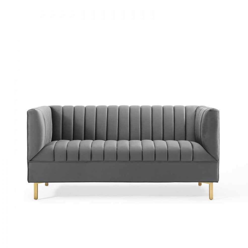 Shift Channel Tufted Performance Velvet Loveseat, Gray