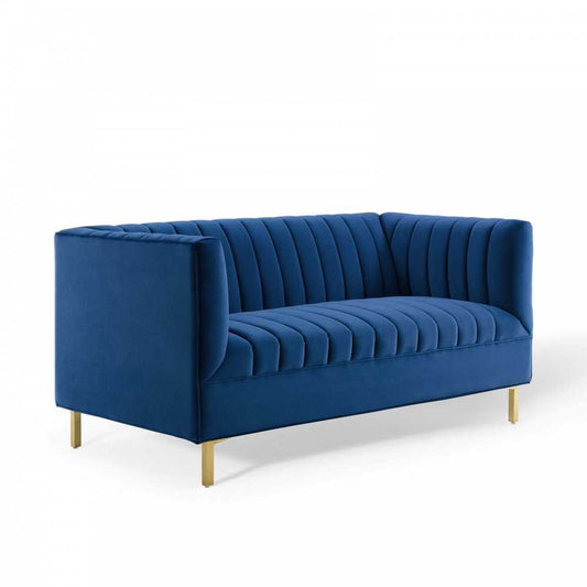 Shift Channel Tufted Performance Velvet Loveseat, Navy