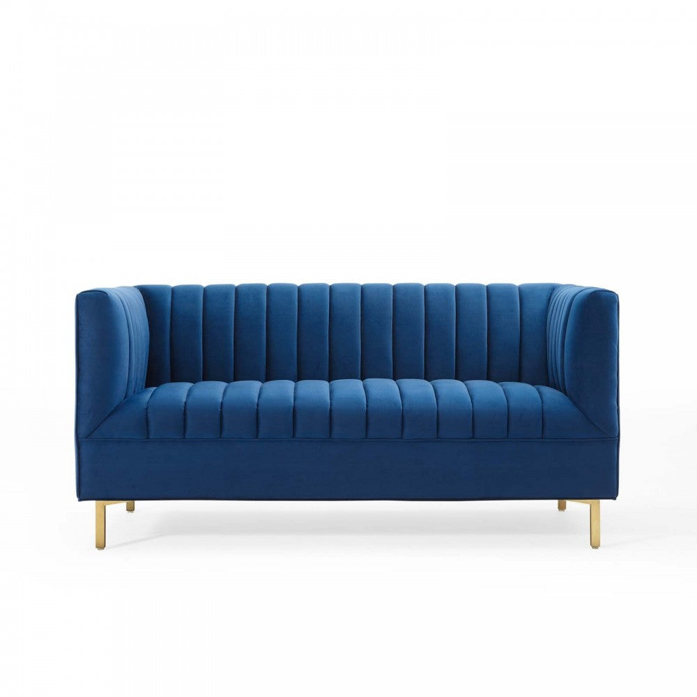 Shift Channel Tufted Performance Velvet Loveseat, Navy