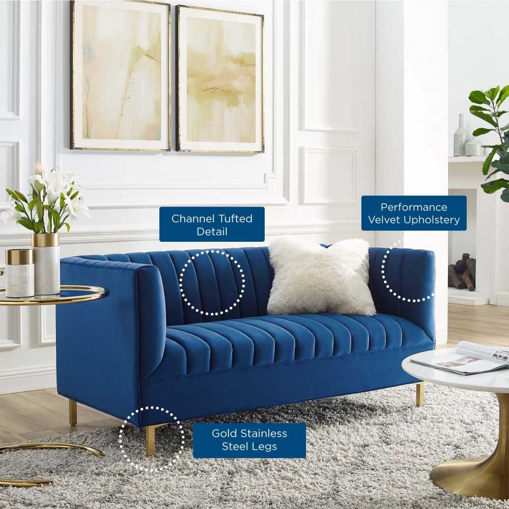 Shift Channel Tufted Performance Velvet Loveseat, Navy