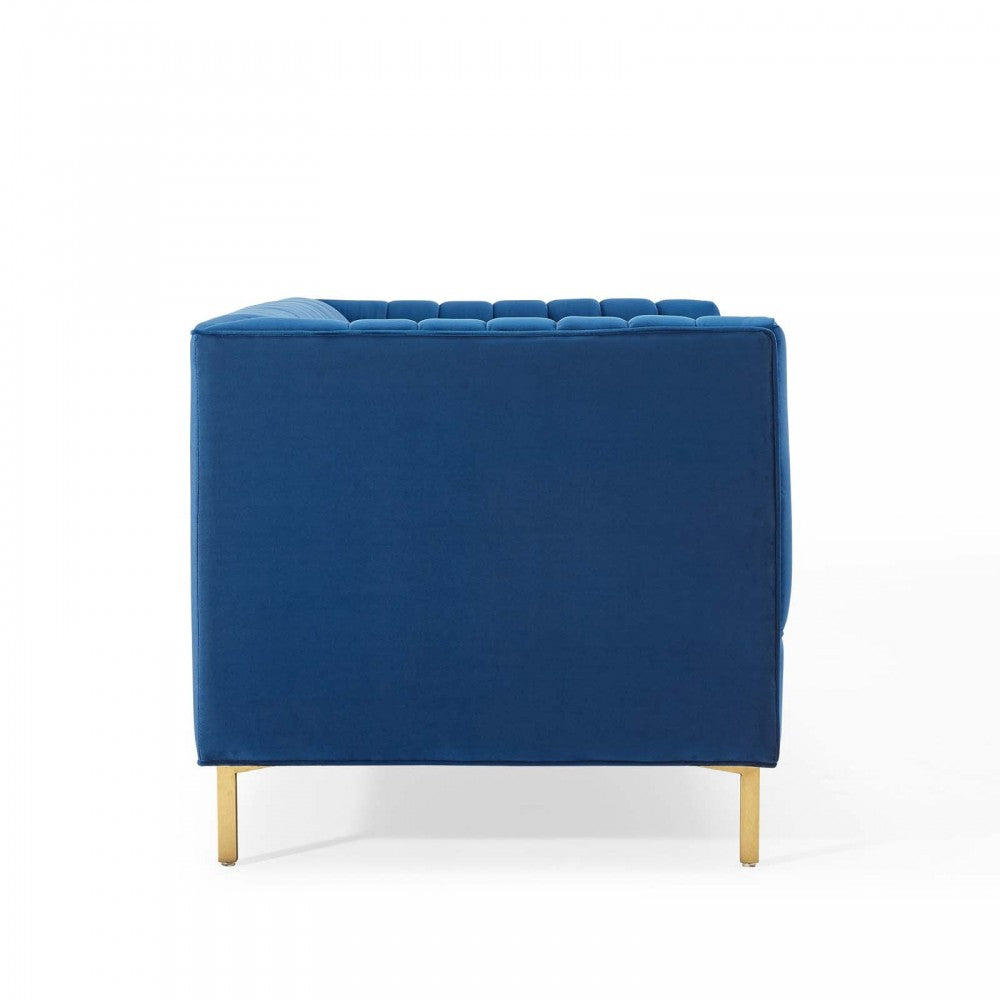 Shift Channel Tufted Performance Velvet Loveseat, Navy