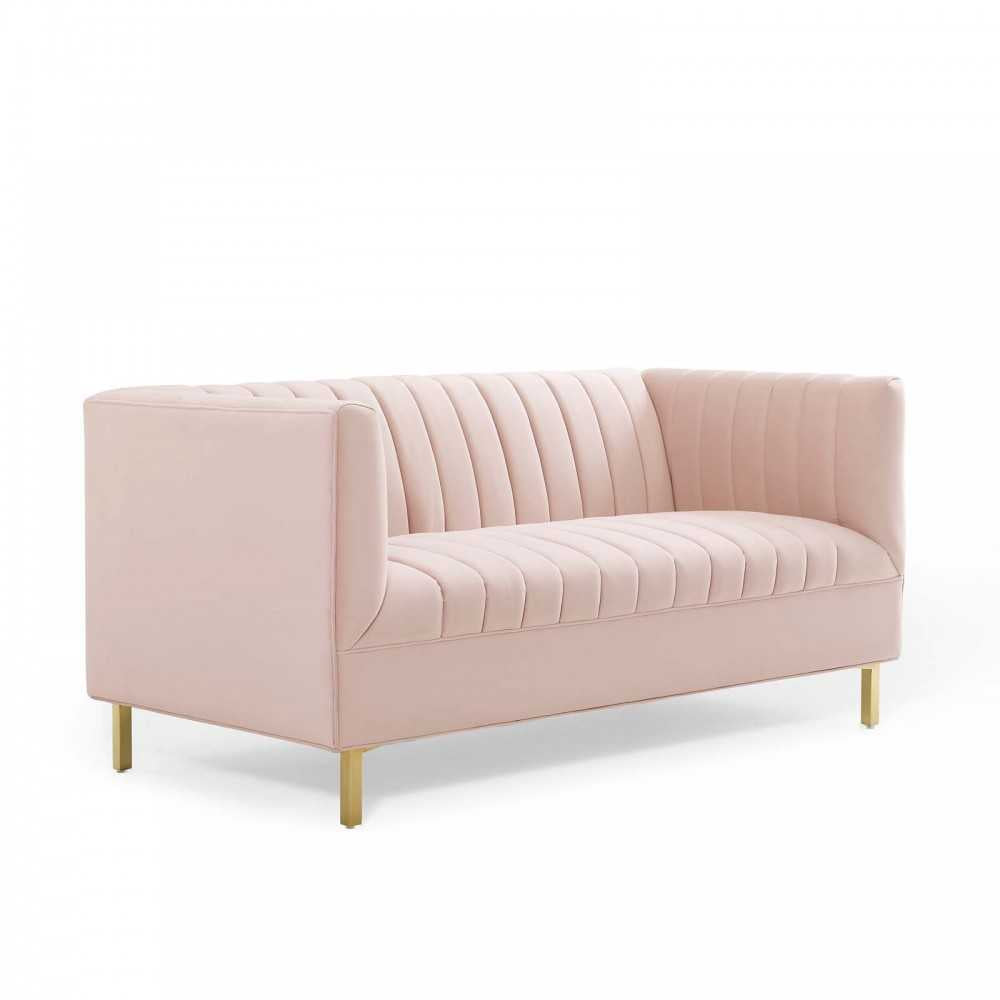 Shift Channel Tufted Performance Velvet Loveseat, Pink
