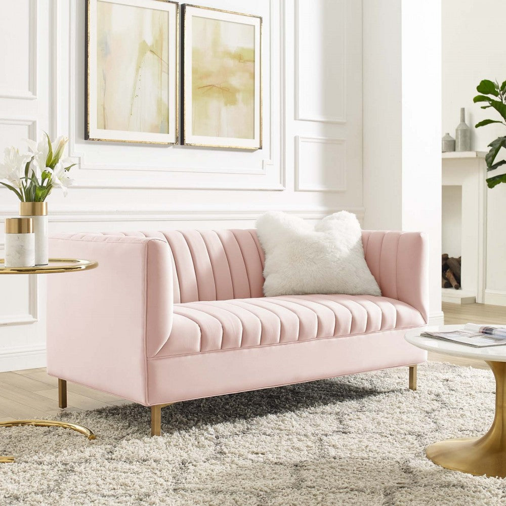 Shift Channel Tufted Performance Velvet Loveseat, Pink