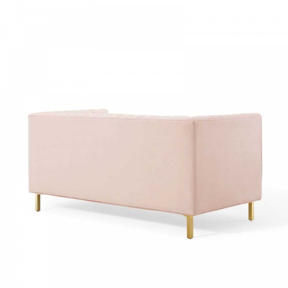 Shift Channel Tufted Performance Velvet Loveseat, Pink