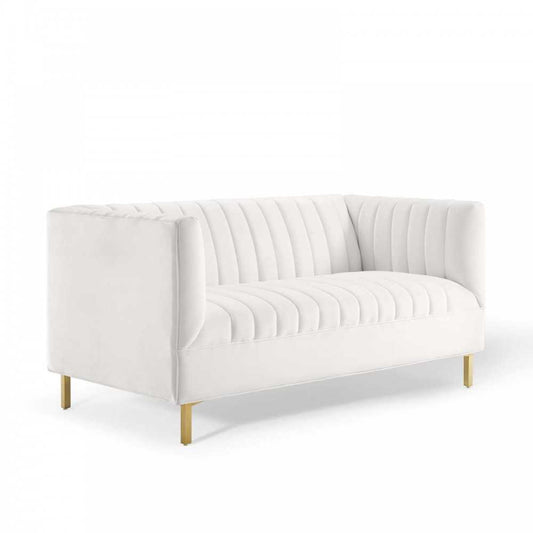 Shift Channel Tufted Performance Velvet Loveseat, White