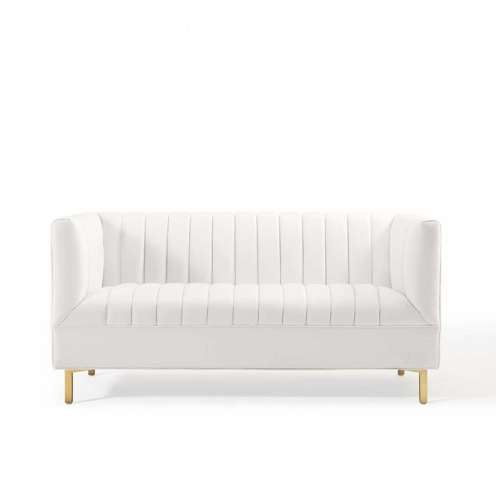 Shift Channel Tufted Performance Velvet Loveseat, White