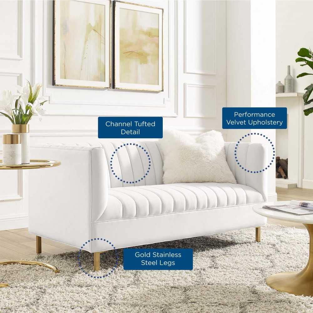 Shift Channel Tufted Performance Velvet Loveseat, White